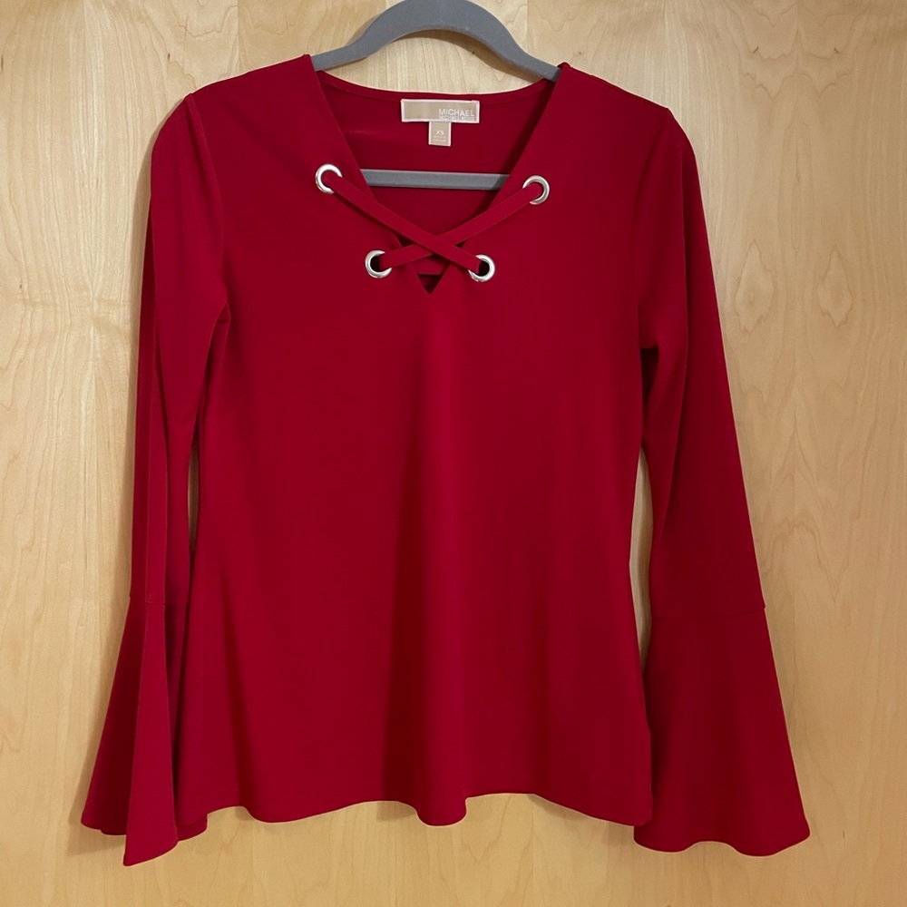 Michael Kors long sleeve red holiday blouse